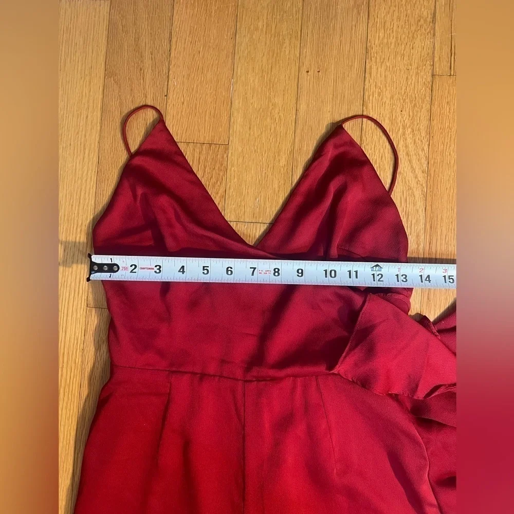 KEEPSAKE the Label Red Satin Sleeveless Ruffle Wide Leg Jumpsuit in Size XS - Picture 7 of 13